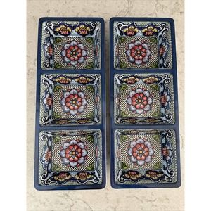 Set 2 Melamine 3 Bowl Section Divided Serving Dish Tray Blue Mosaic Taco Prepara